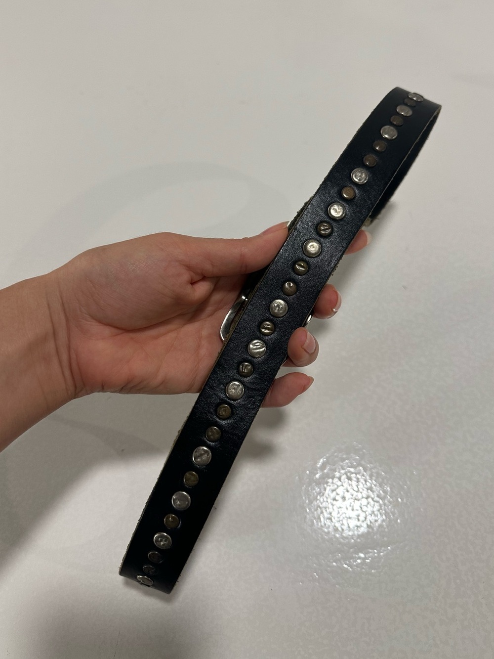 Levi's Black Leather Studded Belt with Silver Buckle - Picture 5 of 8
